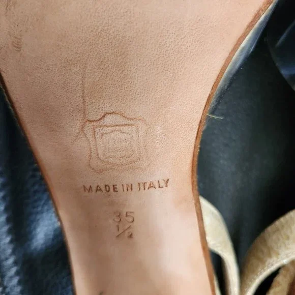 Rene Mancini Cream Leather Reptile Skin Heels Slingback Shoes 35.5 Vintage - Picture 9 of 9